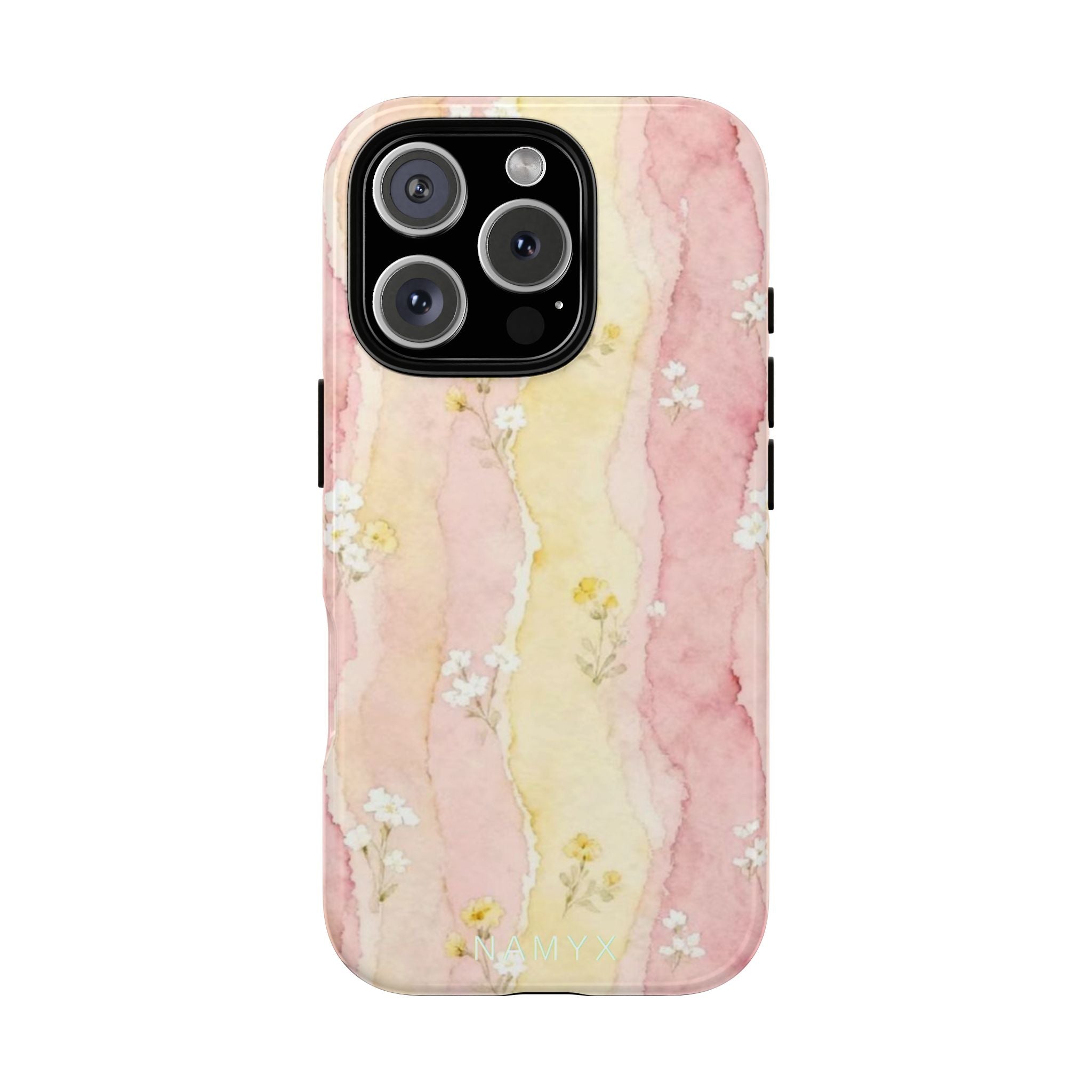 Floral Watercolor Tough Phone Case — Pink & Yellow Daisy Protective Cover