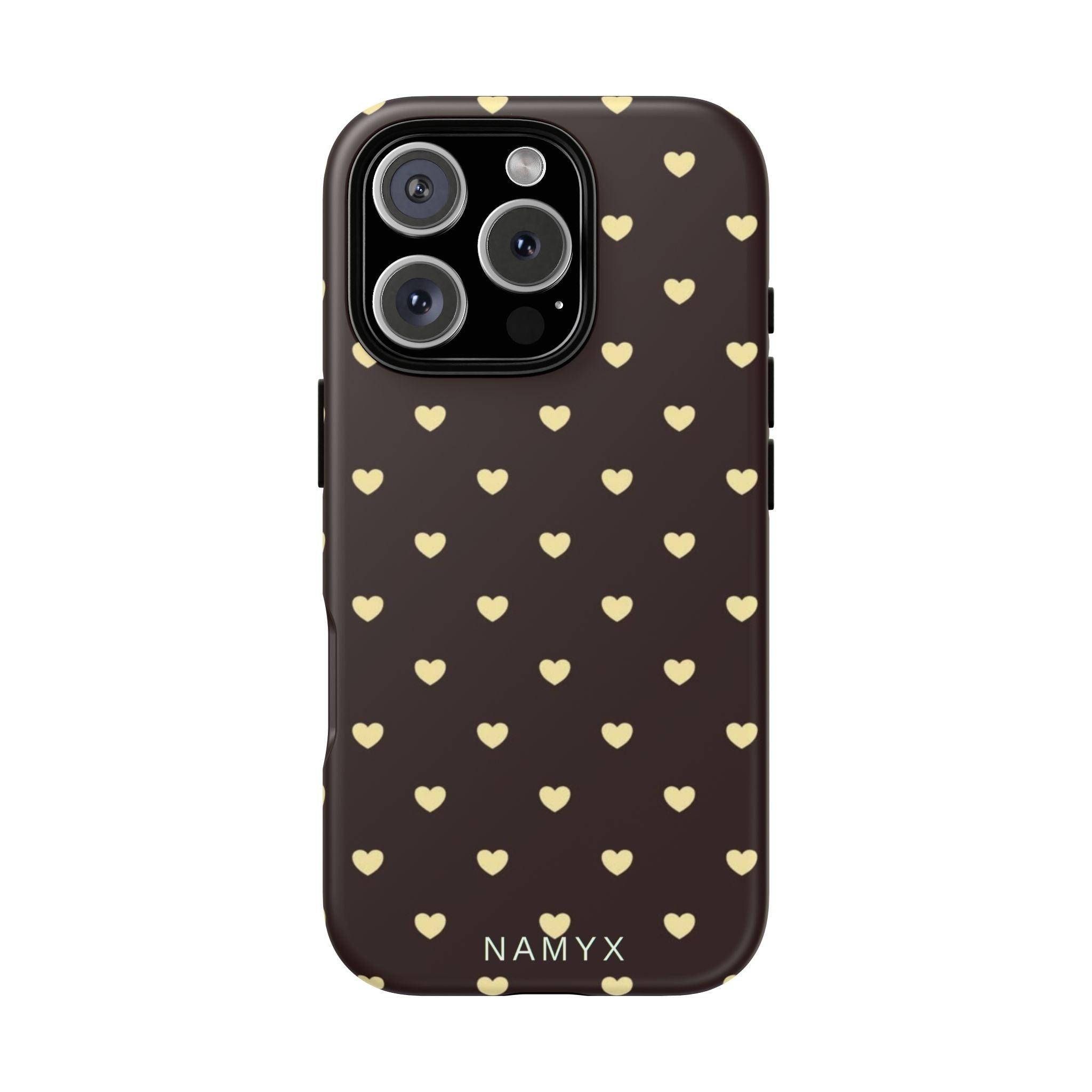 Tough Case — Brown Phone Case with Cream Heart Pattern