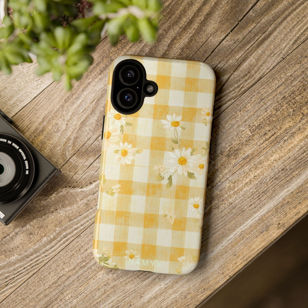 Daisy Gingham Tough Phone Case — Yellow Floral Protective Cover