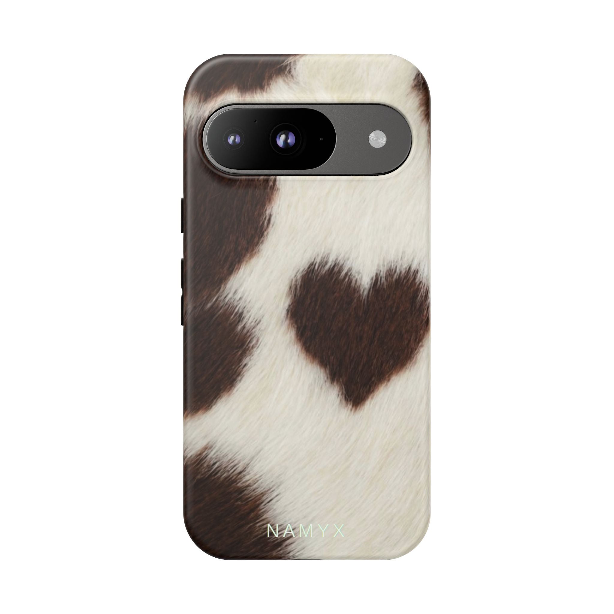 Cowhide Heart Phone Case — Cute Cow Print Protective iPhone Cover