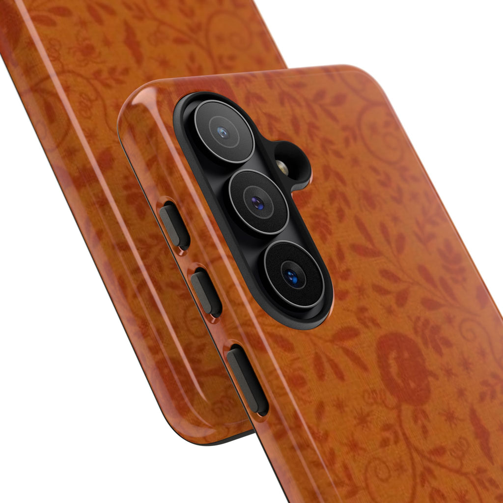Floral Leather Phone Case — Rustic Orange Botanical Tough Case