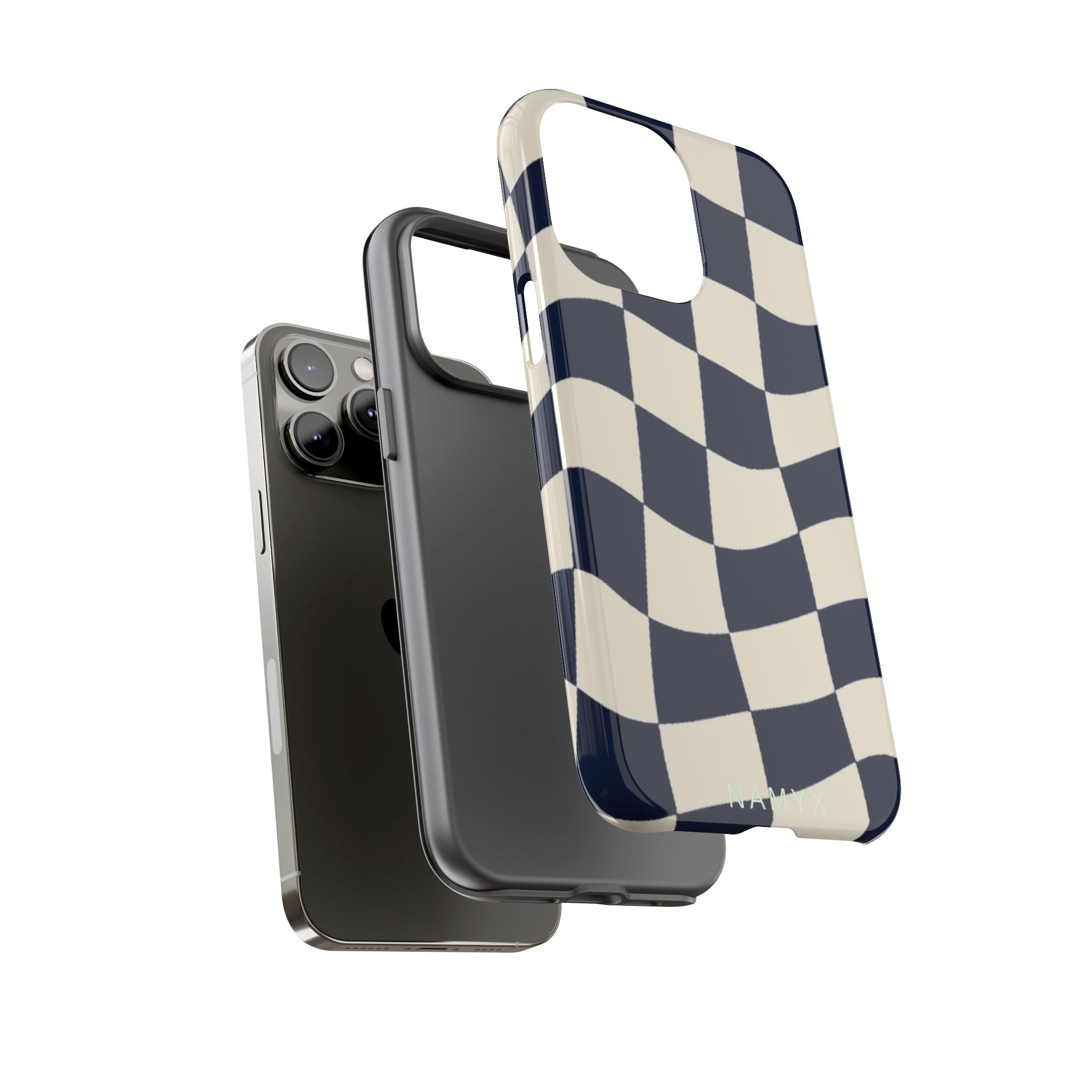 Wavy Checkered Phone Case – Retro Navy Racing Pattern Tough Case