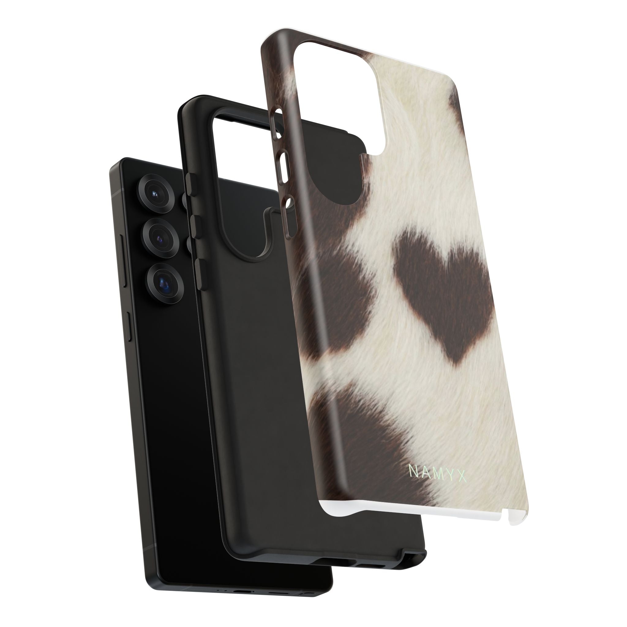 Cowhide Heart Phone Case — Cute Cow Print Protective iPhone Cover