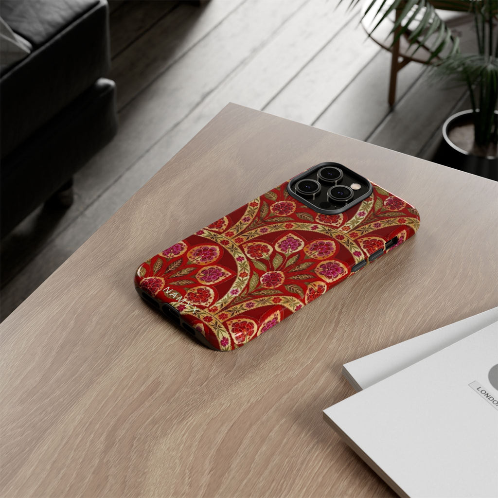 Floral Paisley Tough Phone Case — Red Gold Vintage Pattern