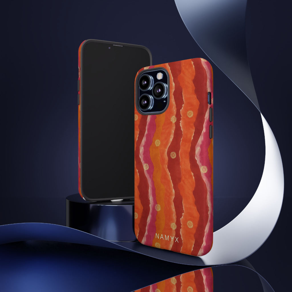 Abstract Red Waves Phone Case — Bold Orange & Pink Protective Tough Case