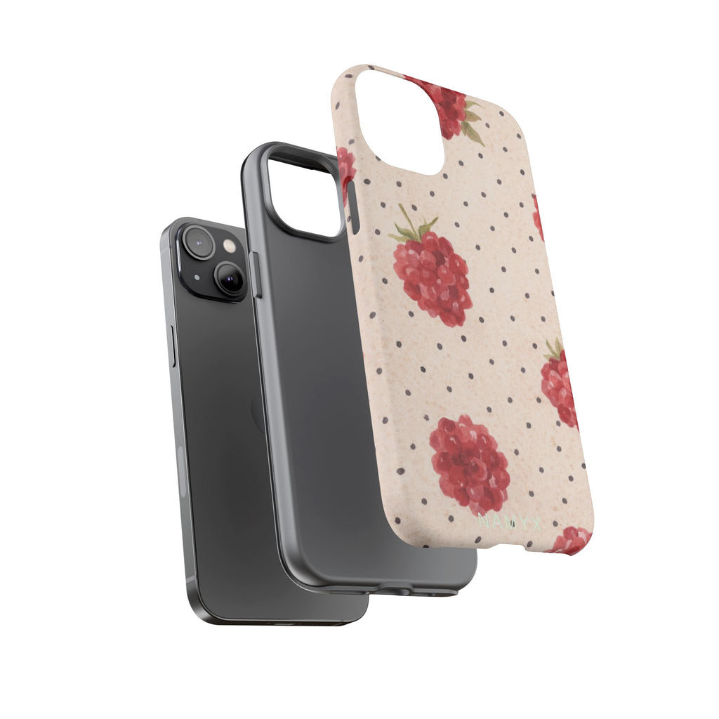 Raspberry Dotted Tough Phone Case — Vintage Floral Protective Cover