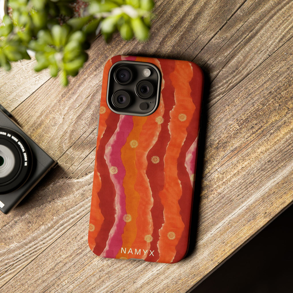 Abstract Red Waves Phone Case — Bold Orange & Pink Protective Tough Case