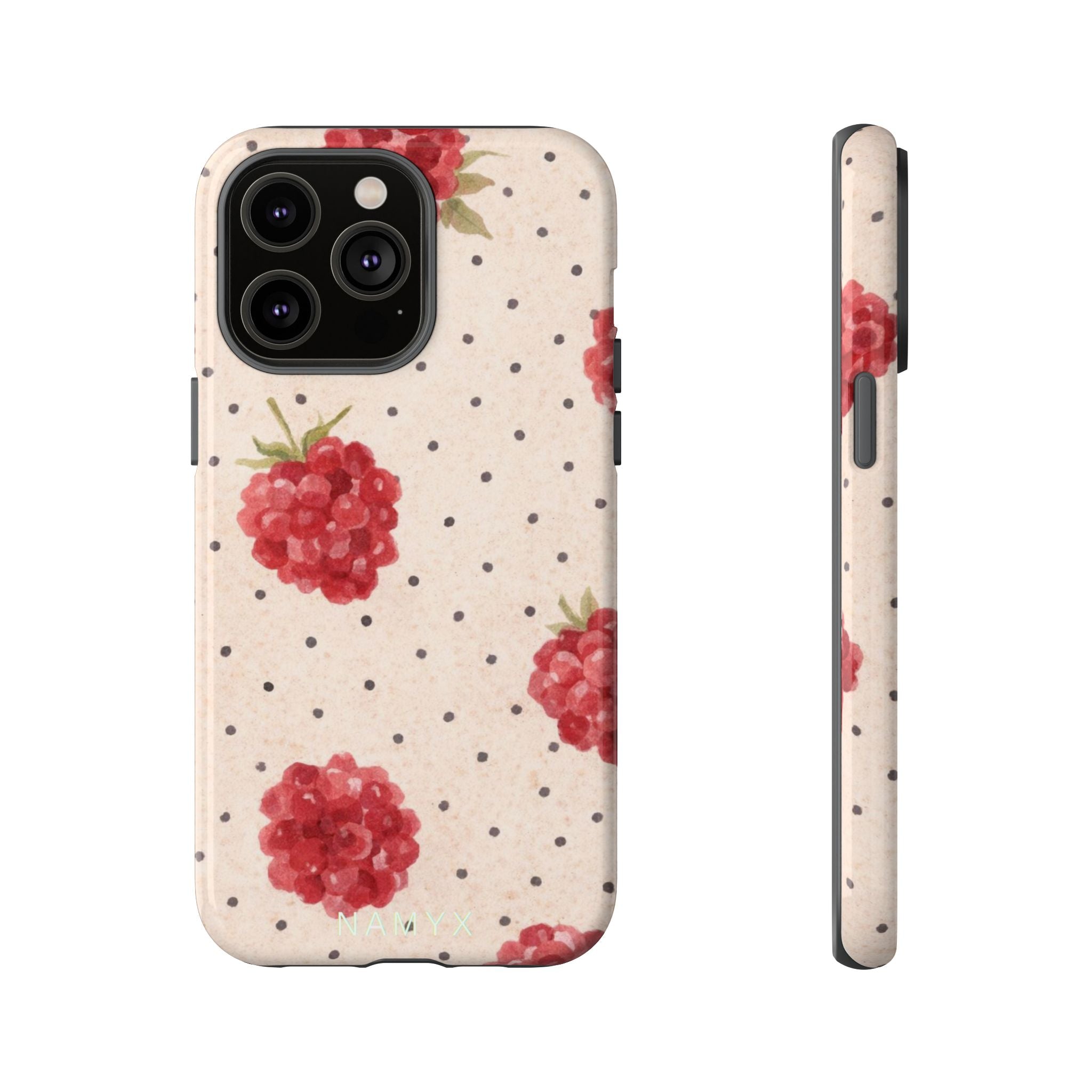 Raspberry Dotted Tough Phone Case — Vintage Floral Protective Cover