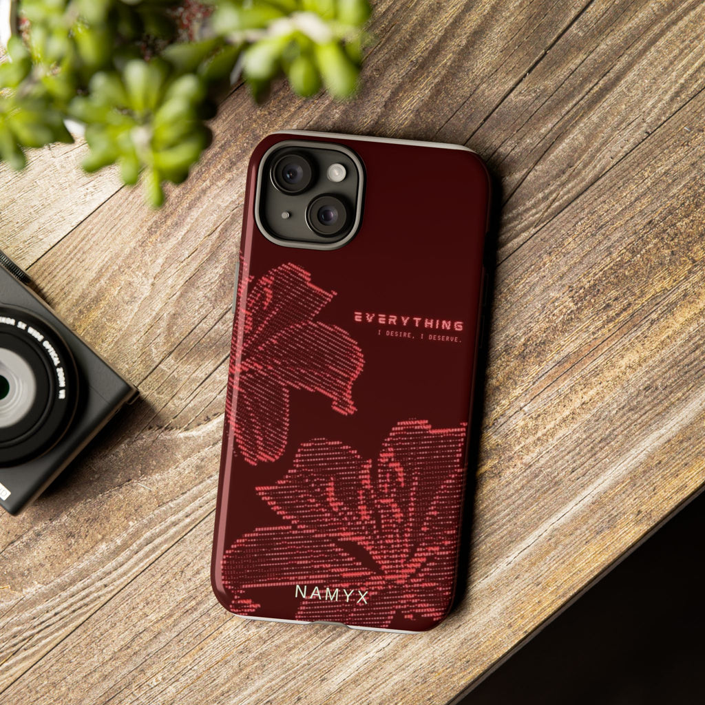 Floral Tough Phone Case — 'Everything' Burgundy Protective Cover