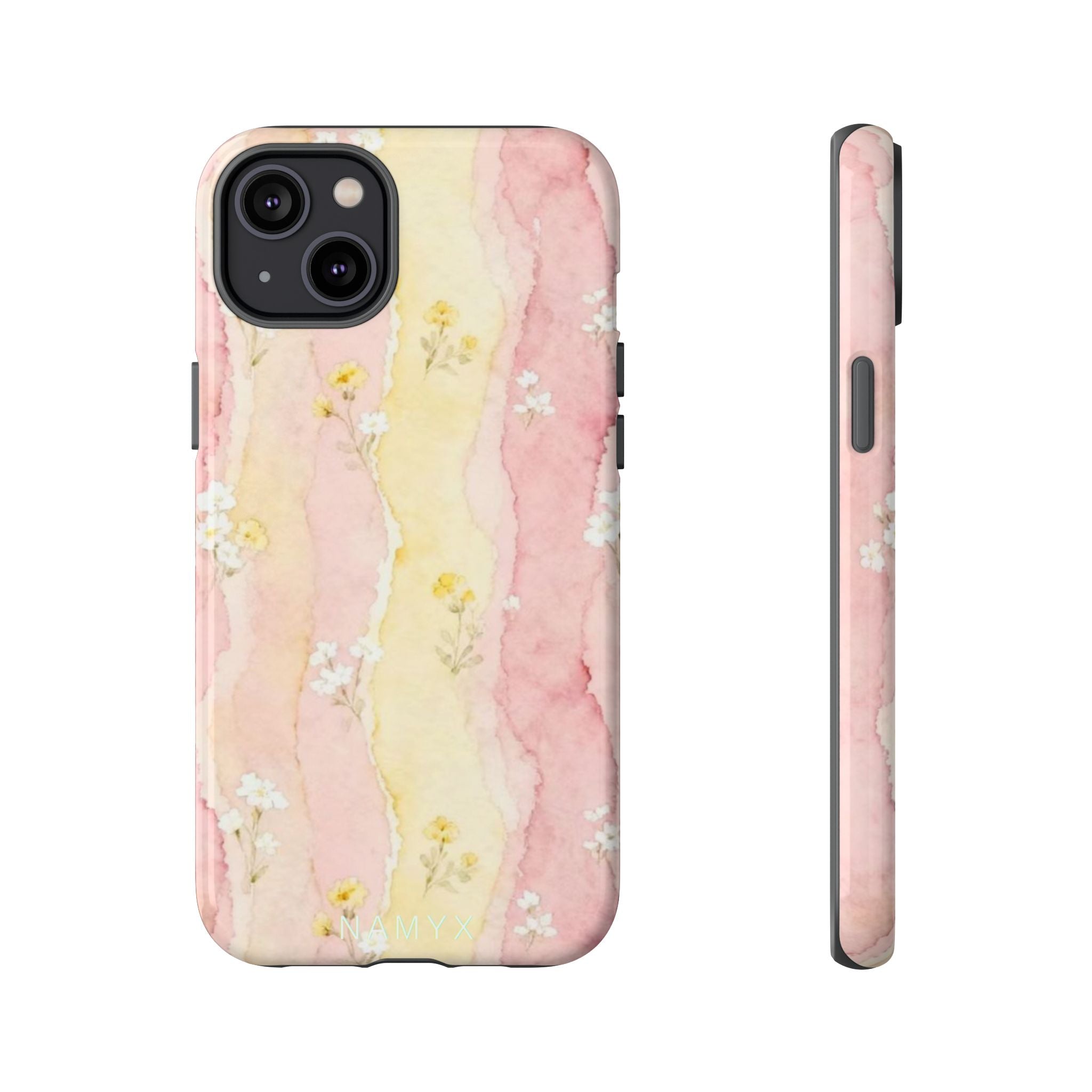 Floral Watercolor Tough Phone Case — Pink & Yellow Daisy Protective Cover