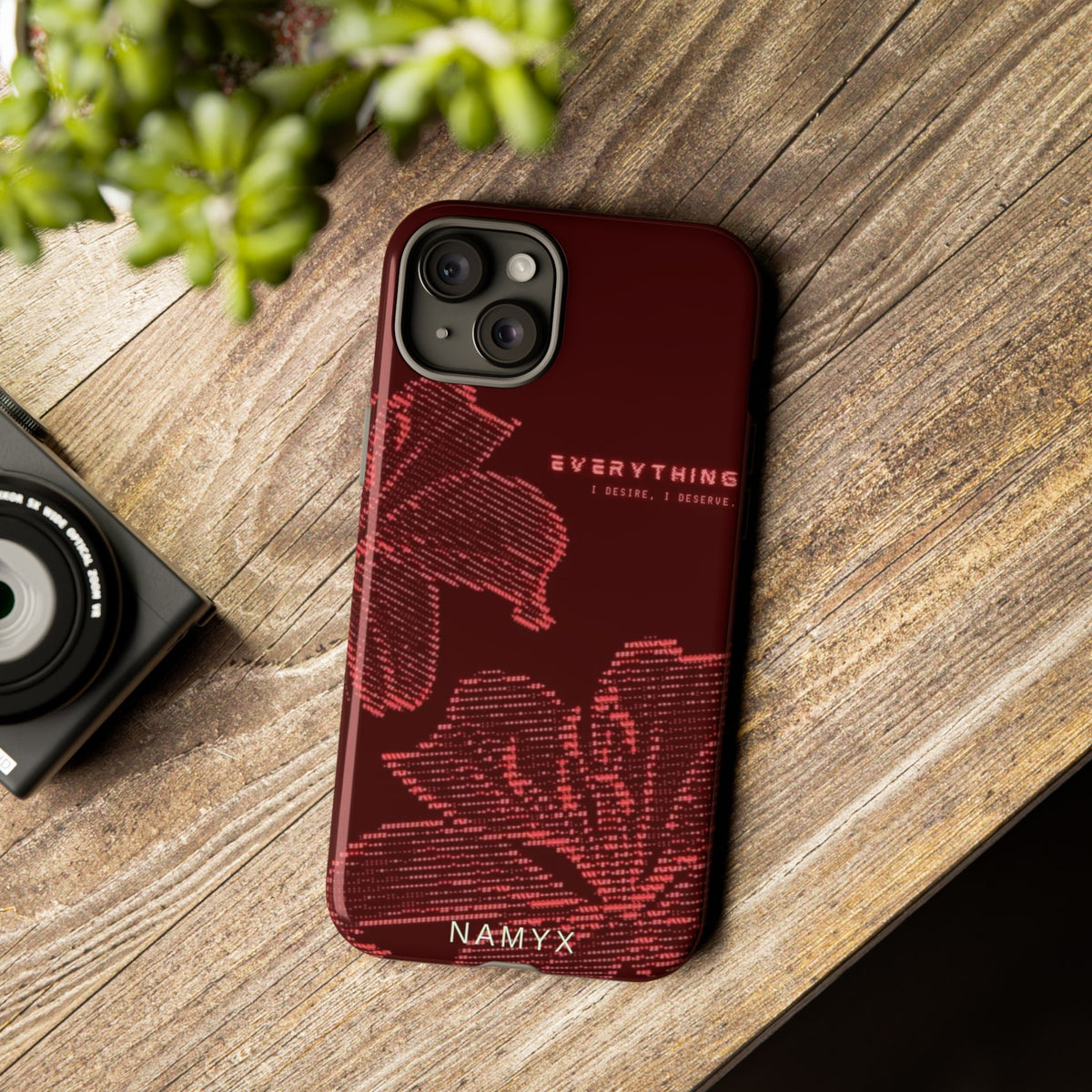 Floral Tough Phone Case — 'Everything' Burgundy Protective Cover