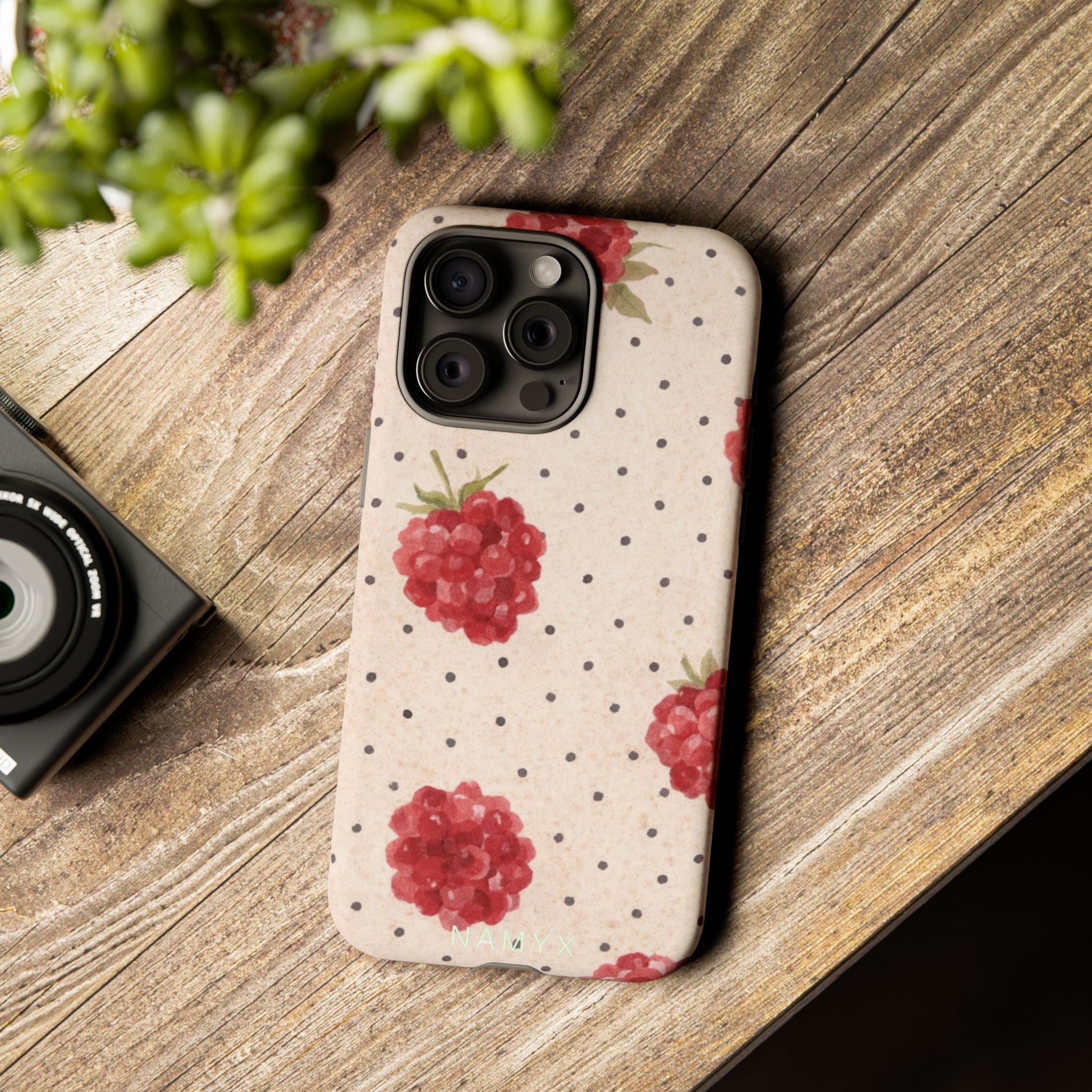 Raspberry Dotted Tough Phone Case — Vintage Floral Protective Cover