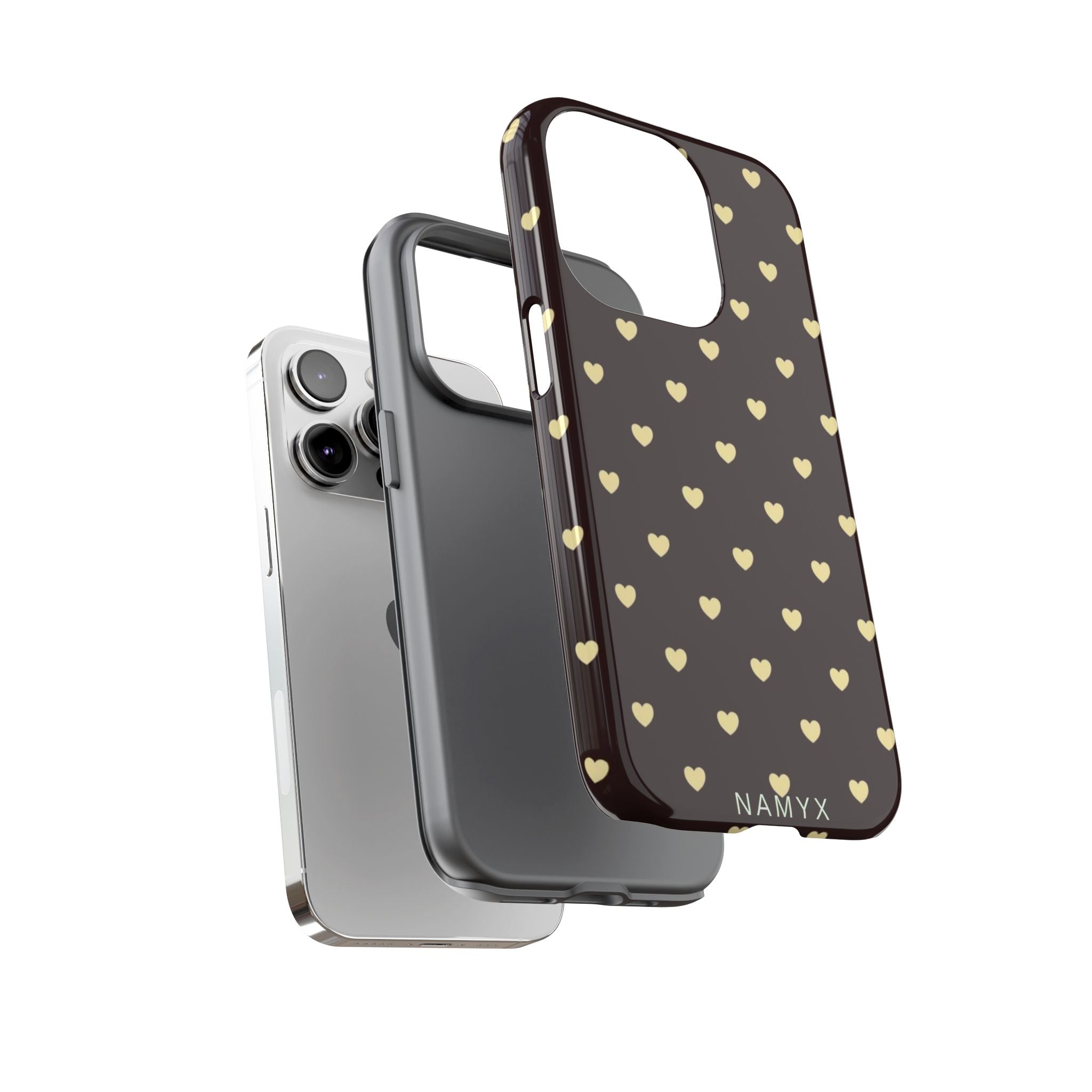 Tough Case — Brown Phone Case with Cream Heart Pattern