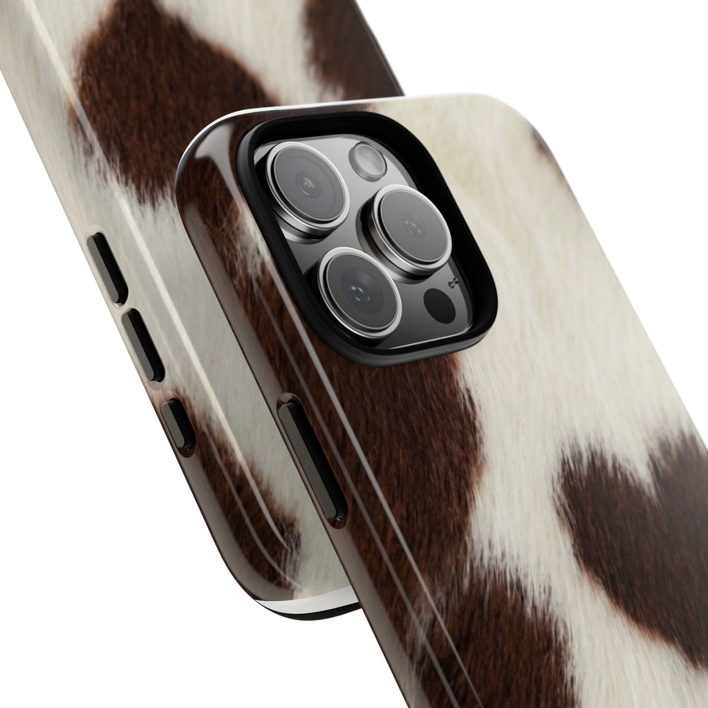 Cowhide Heart Phone Case — Cute Cow Print Protective iPhone Cover