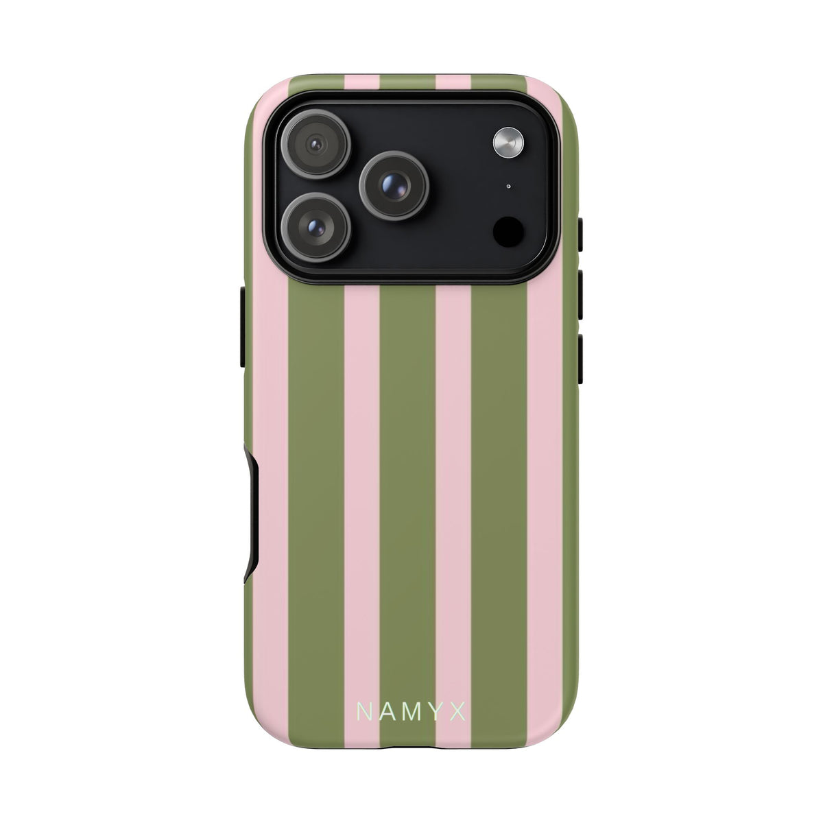 Striped Olive & Blush Tough Phone Case — Durable Protective Phone Cover