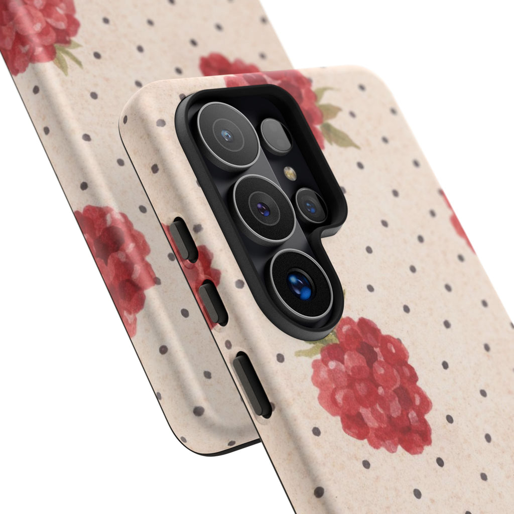 Raspberry Dotted Tough Phone Case — Vintage Floral Protective Cover
