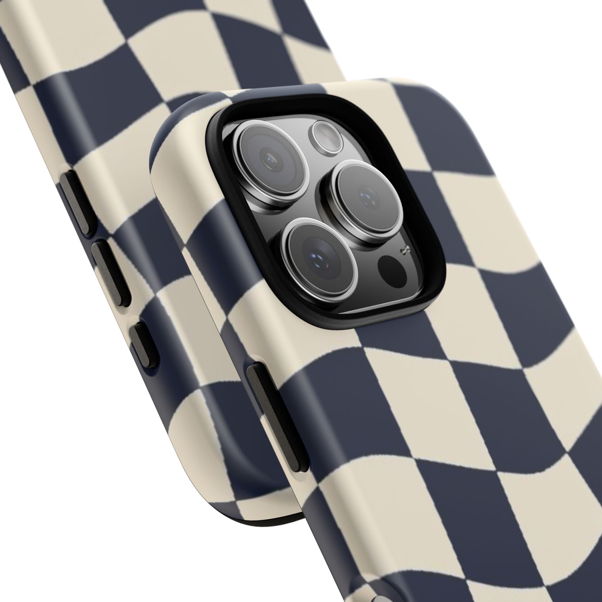 Wavy Checkered Phone Case – Retro Navy Racing Pattern Tough Case