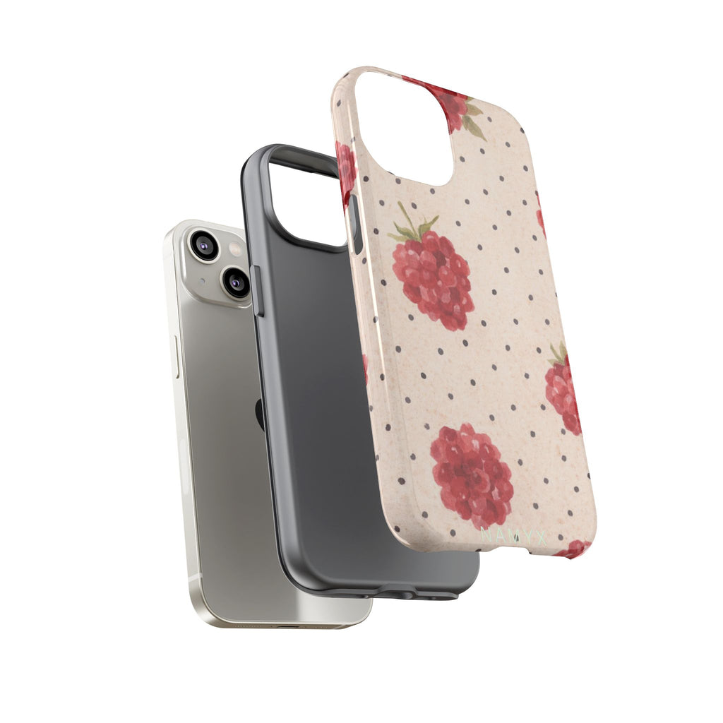 Raspberry Dotted Tough Phone Case — Vintage Floral Protective Cover