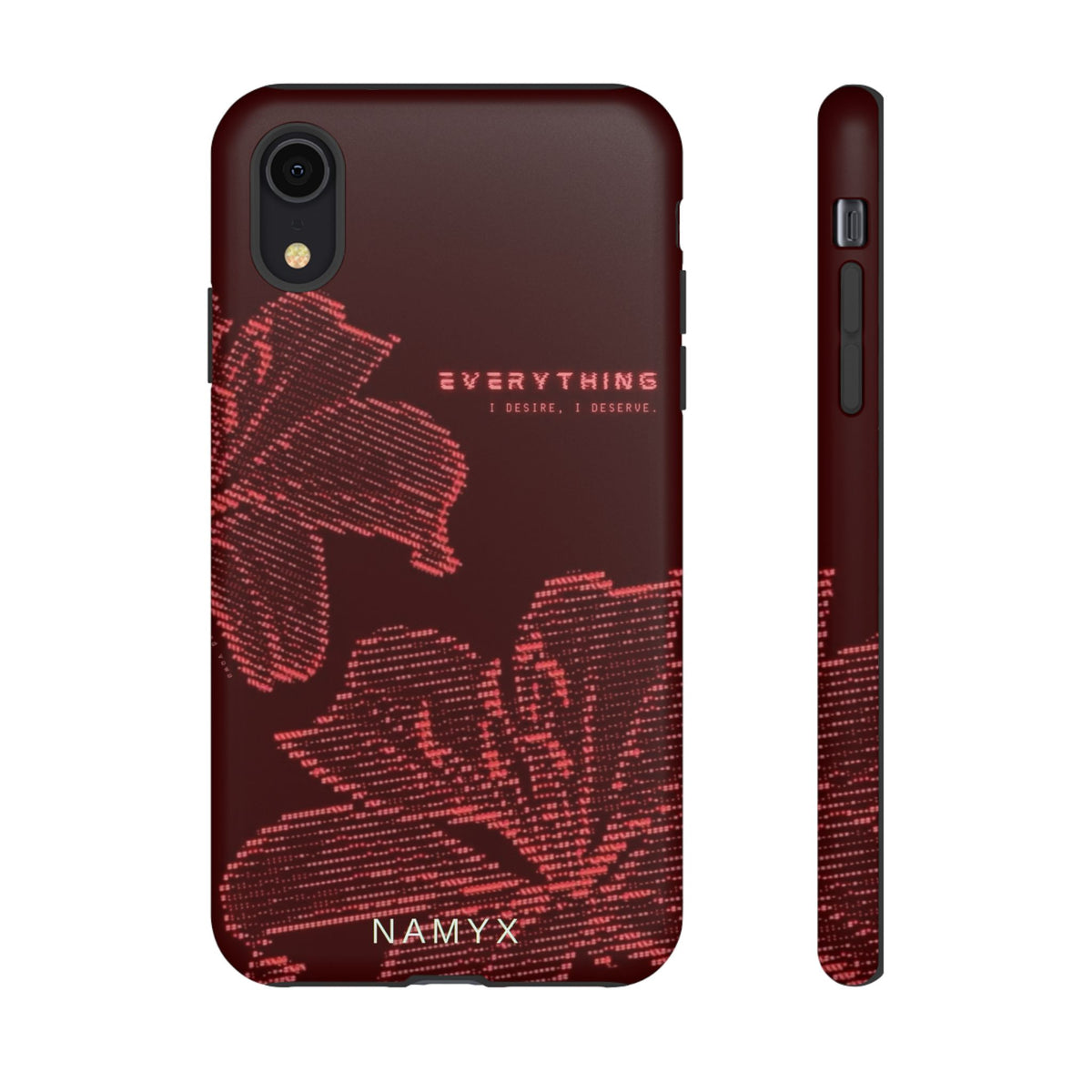 Floral Tough Phone Case — 'Everything' Burgundy Protective Cover