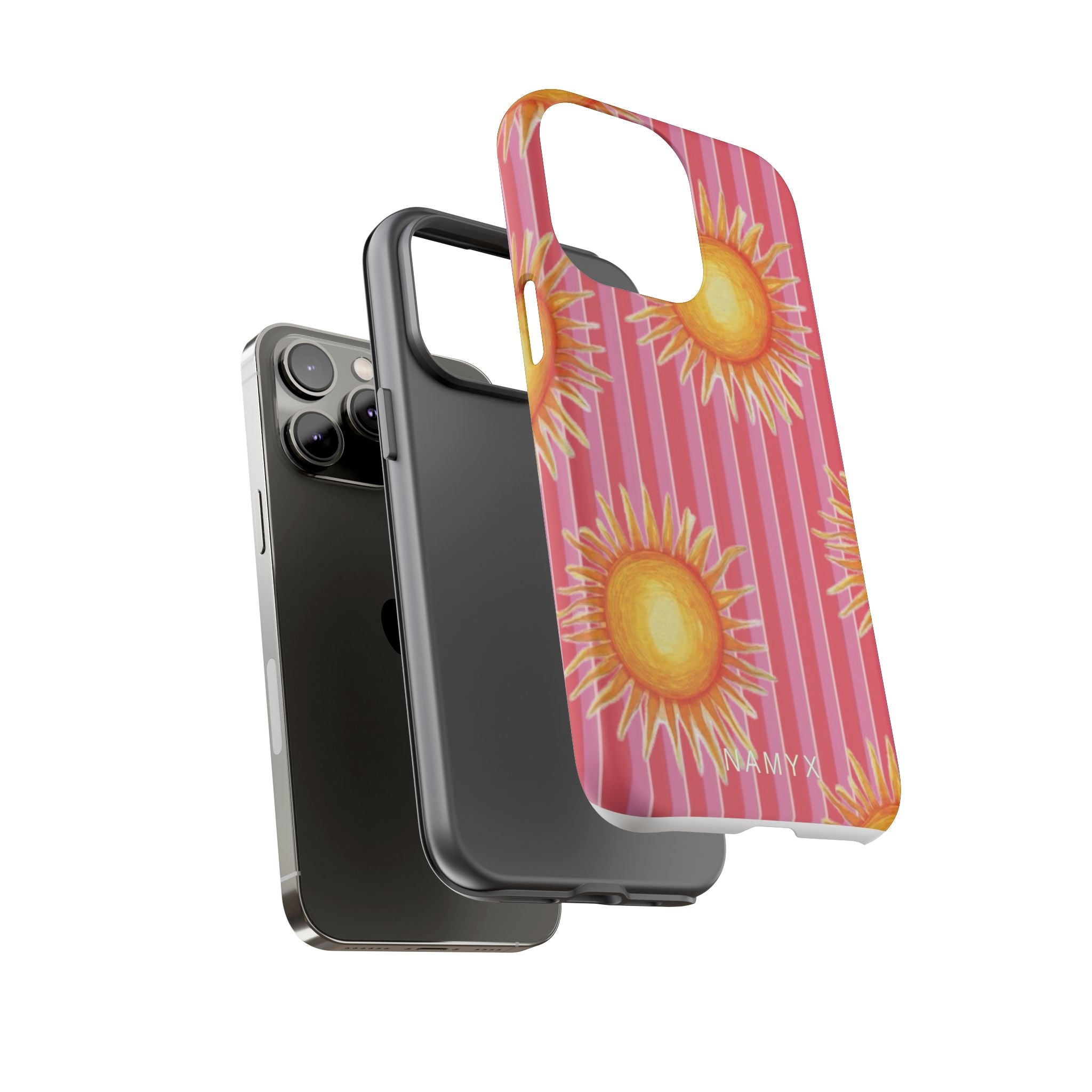 Sunburst Stripe Tough Phone Case — Bright Yellow Sun Pattern on Pink