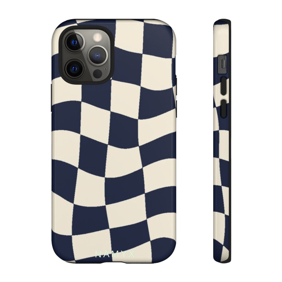 Wavy Checkered Phone Case – Retro Navy Racing Pattern Tough Case