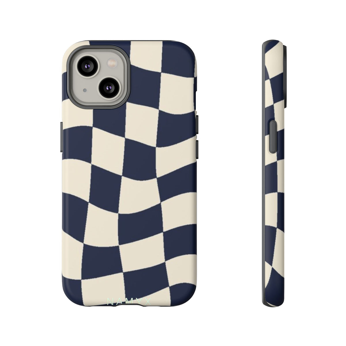 Wavy Checkered Phone Case – Retro Navy Racing Pattern Tough Case
