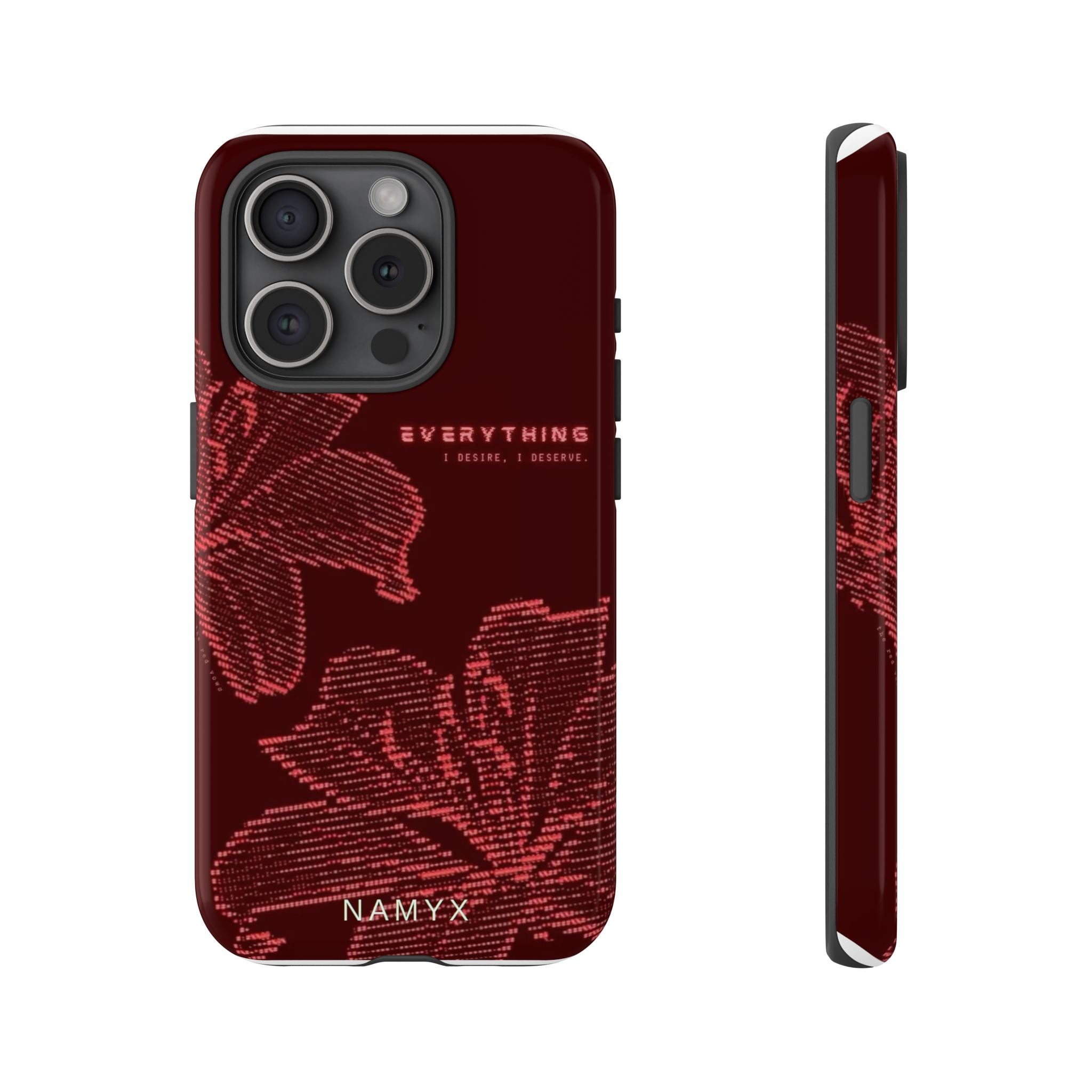 Floral Tough Phone Case — 'Everything' Burgundy Protective Cover