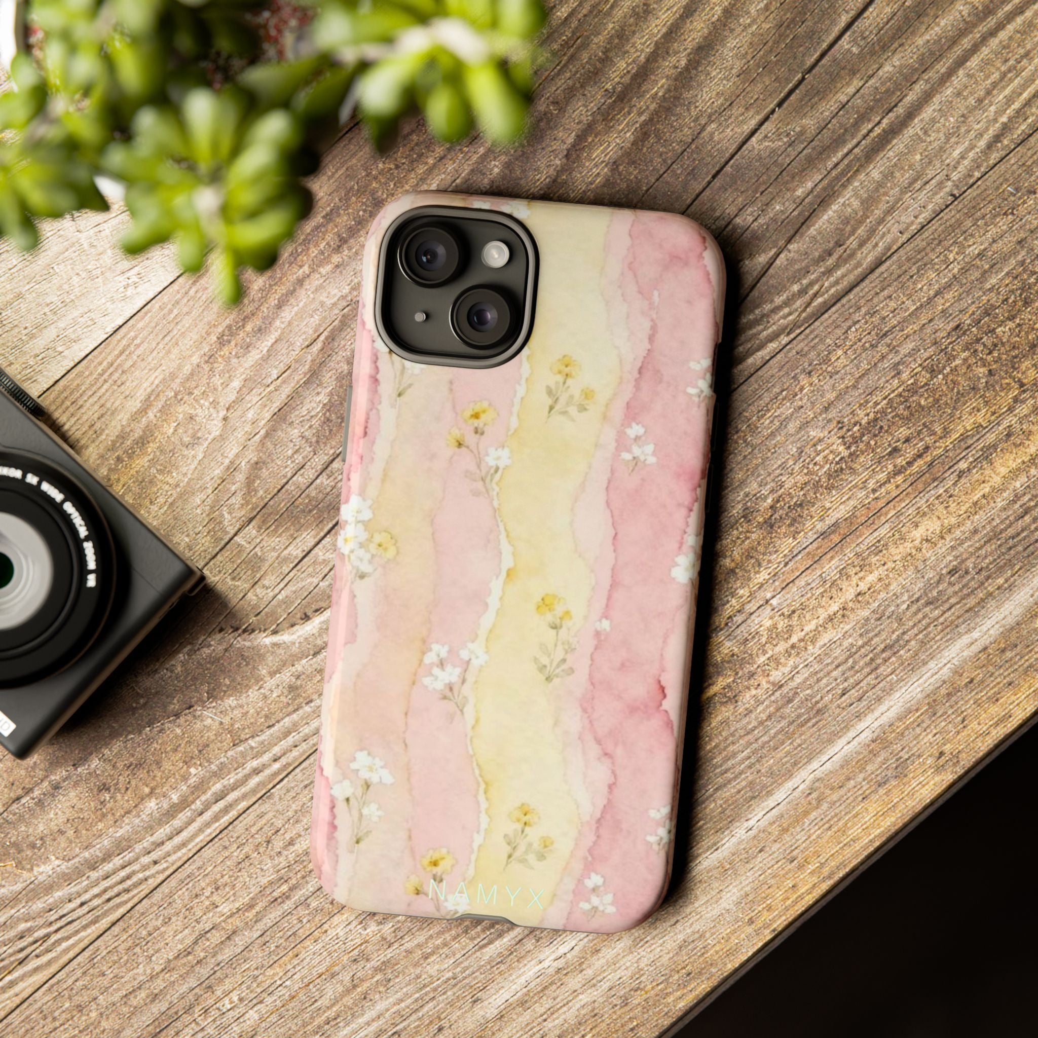 Floral Watercolor Tough Phone Case — Pink & Yellow Daisy Protective Cover