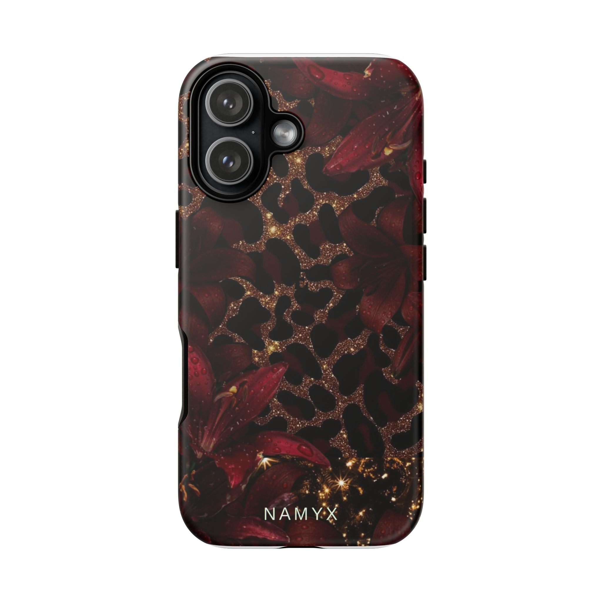 Protective Phone Case — Burgundy Floral & Gold Leopard Print Tough Case