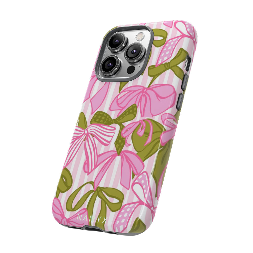 Bow Pattern Tough Case - Pink & Olive Floral Phone Cover