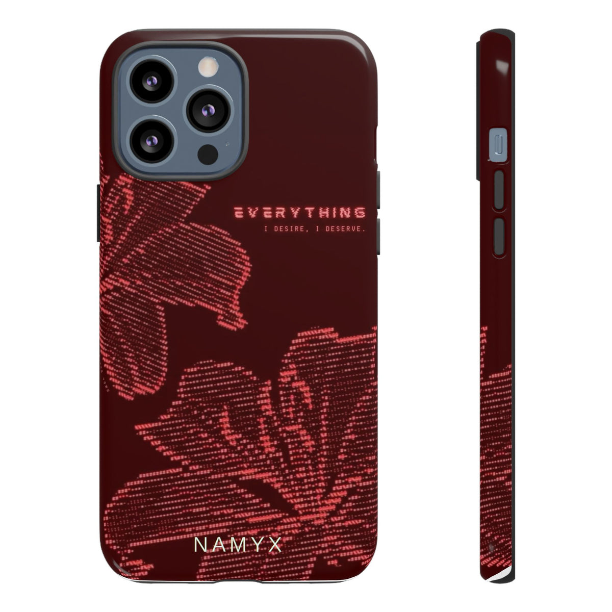 Floral Tough Phone Case — 'Everything' Burgundy Protective Cover
