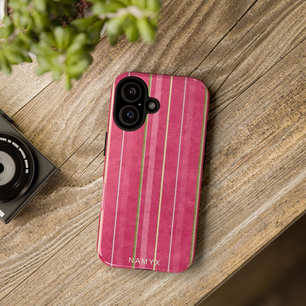 Pink Vertical Stripe Tough Phone Case — Durable Protective iPhone Cover with Subtle Vintage Stripes
