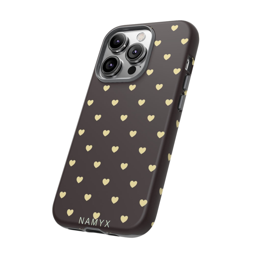 Tough Case — Brown Phone Case with Cream Heart Pattern