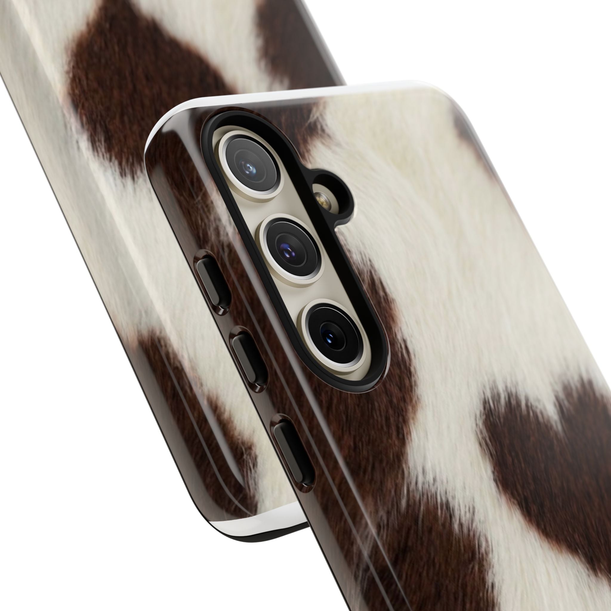 Cowhide Heart Phone Case — Cute Cow Print Protective iPhone Cover