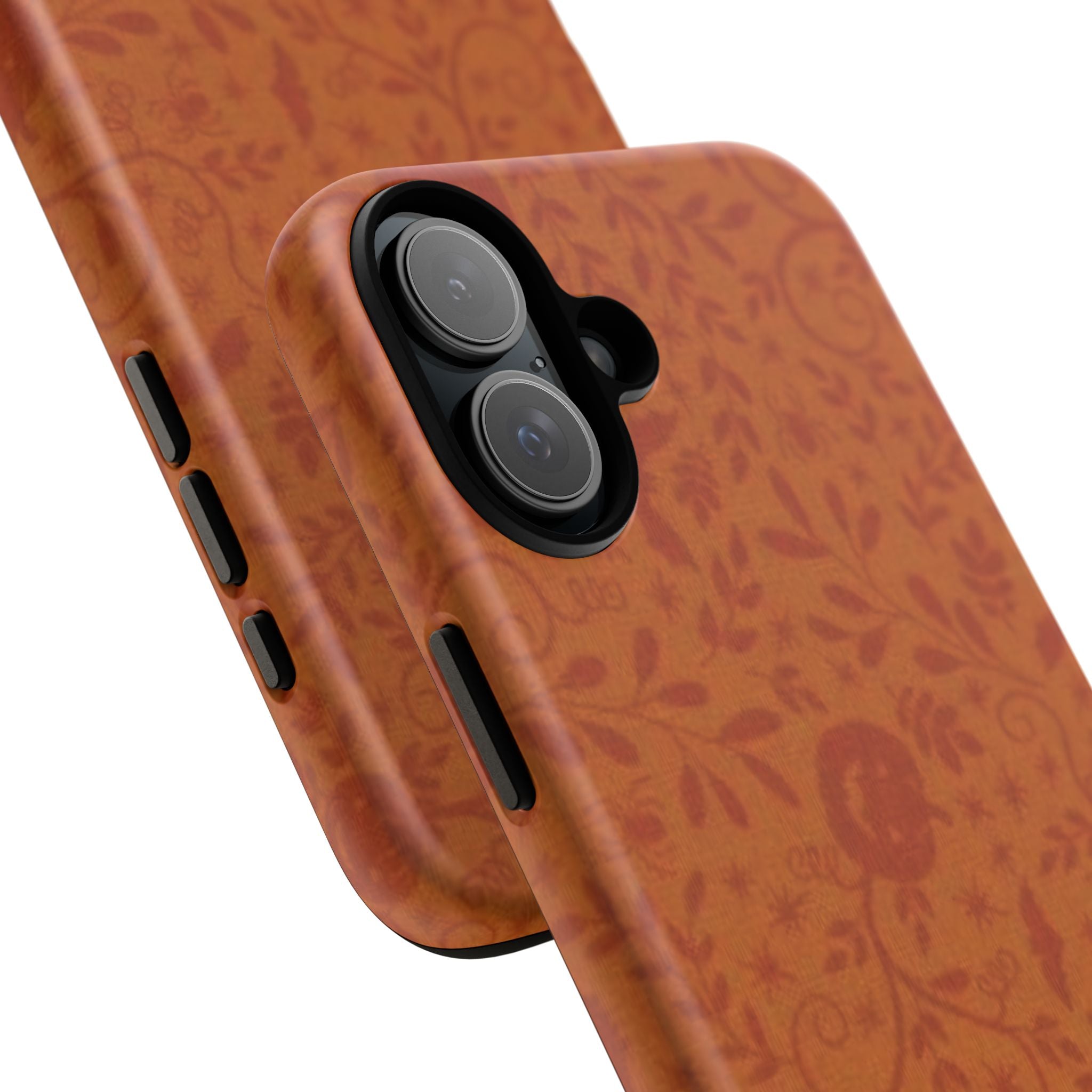 Floral Leather Phone Case — Rustic Orange Botanical Tough Case