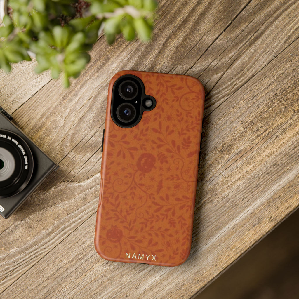 Floral Leather Phone Case — Rustic Orange Botanical Tough Case