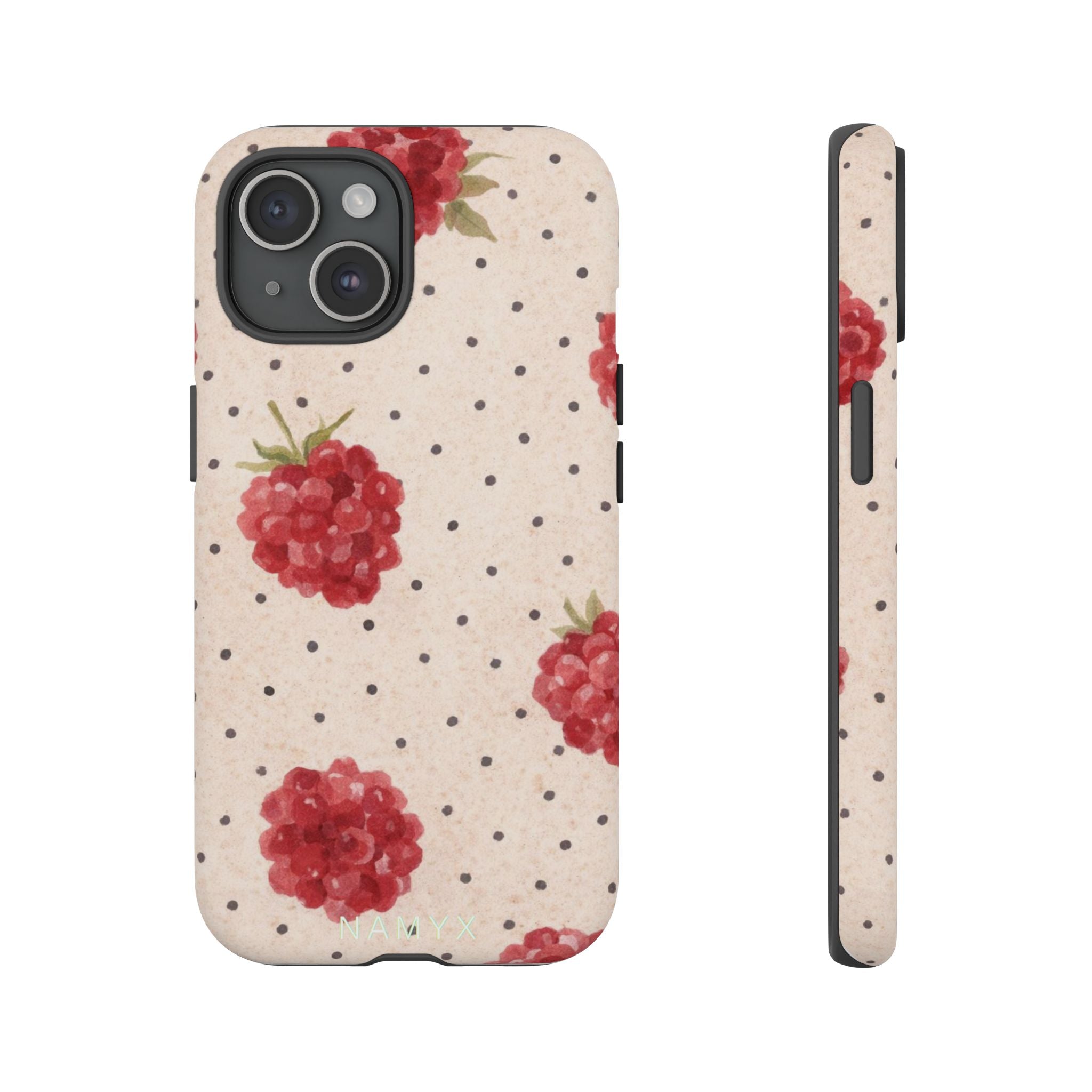 Raspberry Dotted Tough Phone Case — Vintage Floral Protective Cover