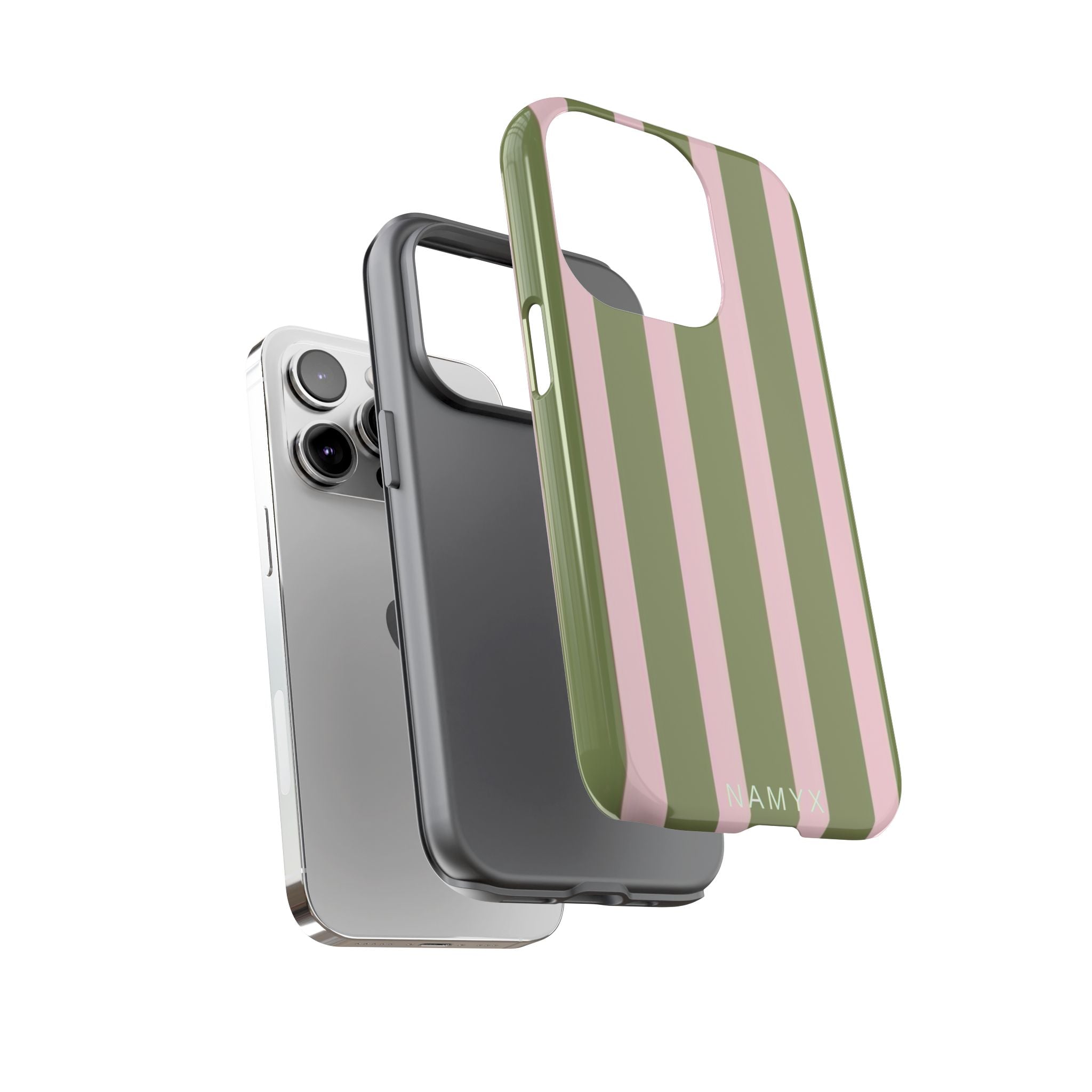 Striped Olive & Blush Tough Phone Case — Durable Protective Phone Cover