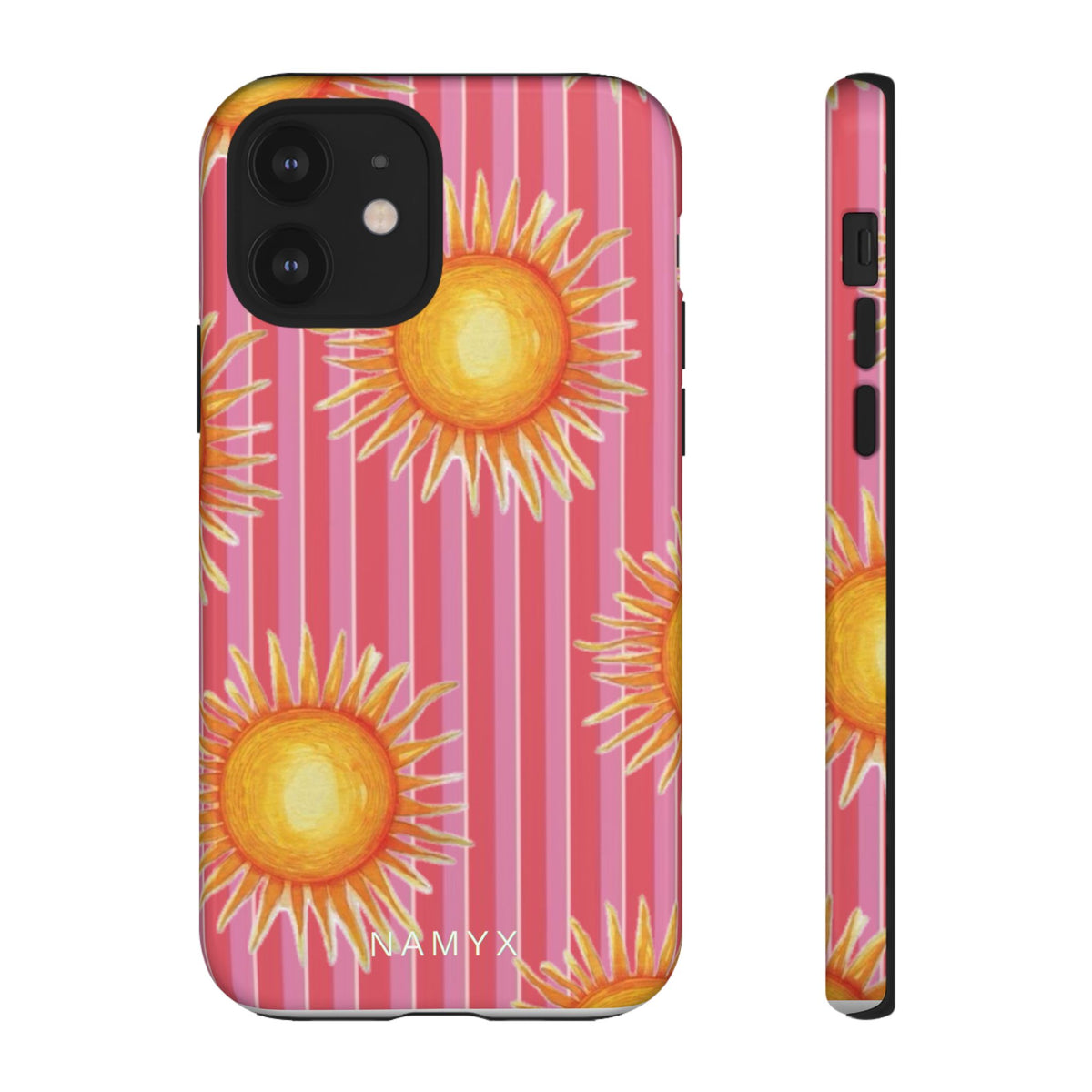 Sunburst Stripe Tough Phone Case — Bright Yellow Sun Pattern on Pink