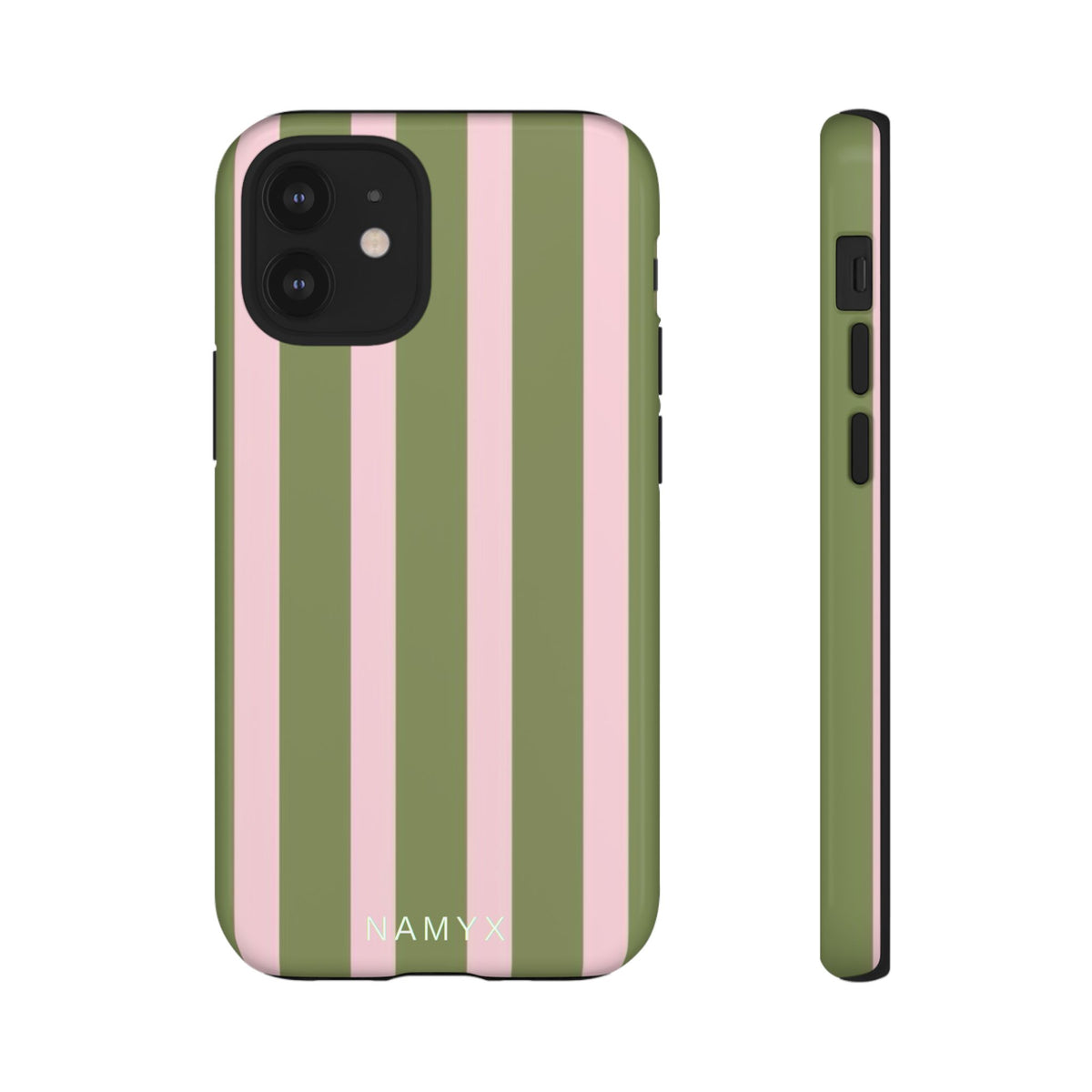 Striped Olive & Blush Tough Phone Case — Durable Protective Phone Cover