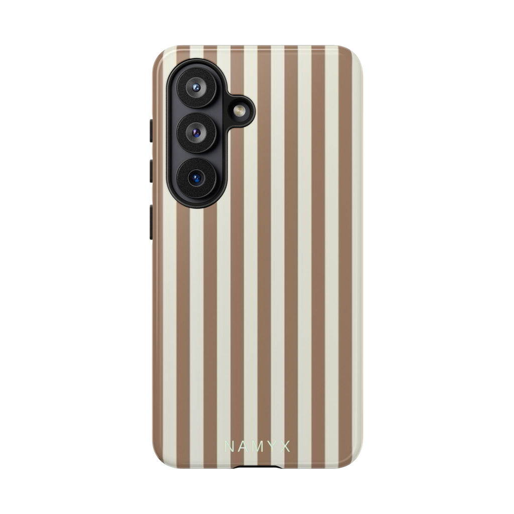 Striped Beige Phone Case — Classic Vertical Brown & Cream Stripe Tough Case