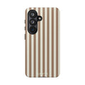 Striped Beige Phone Case — Classic Vertical Brown & Cream Stripe Tough Case