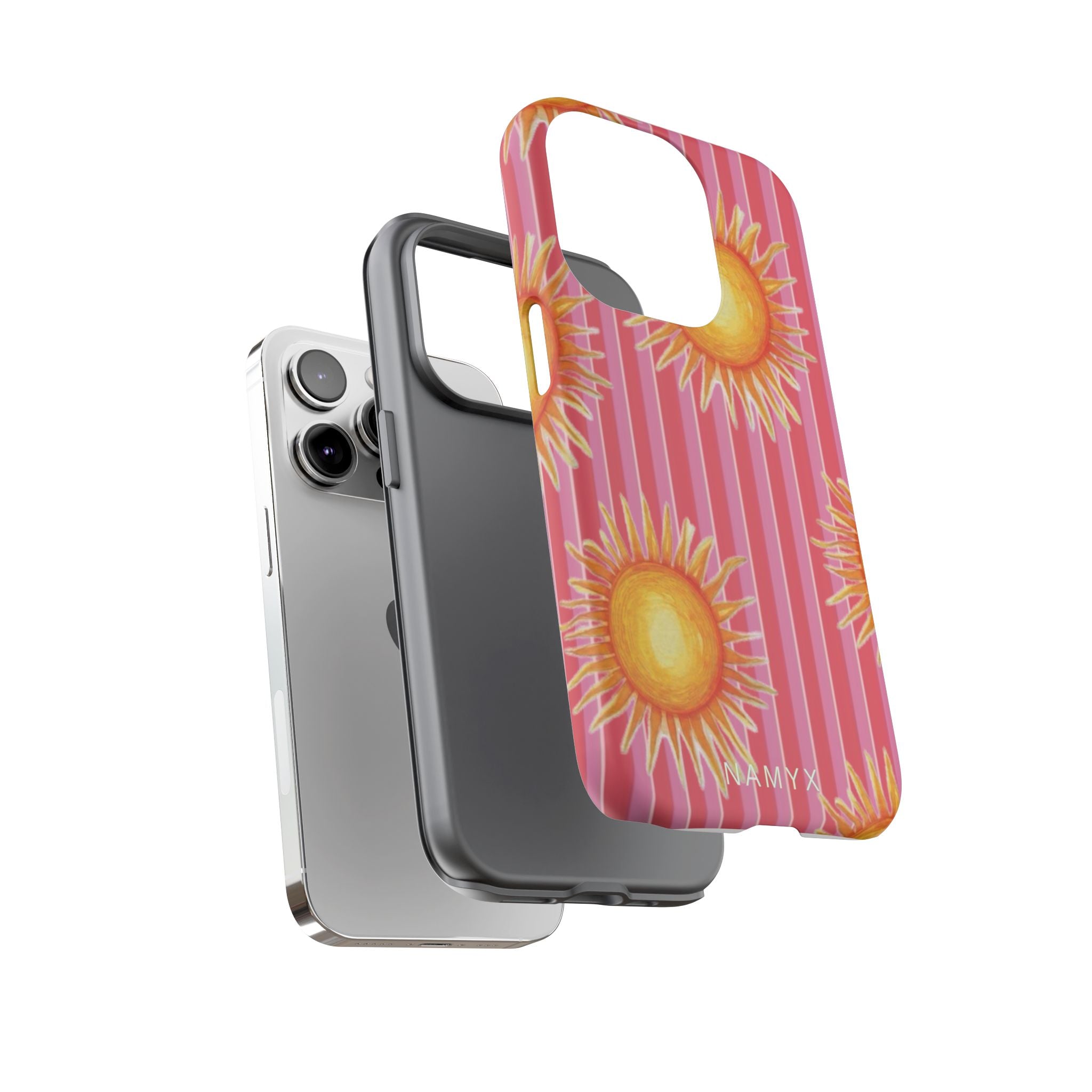 Sunburst Stripe Tough Phone Case — Bright Yellow Sun Pattern on Pink