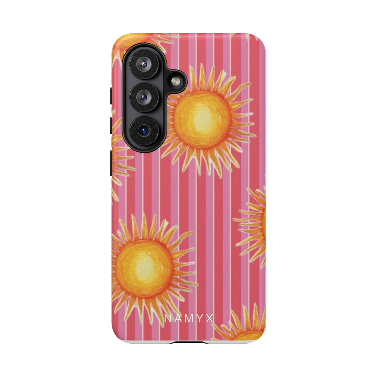 Sunburst Stripe Tough Phone Case — Bright Yellow Sun Pattern on Pink
