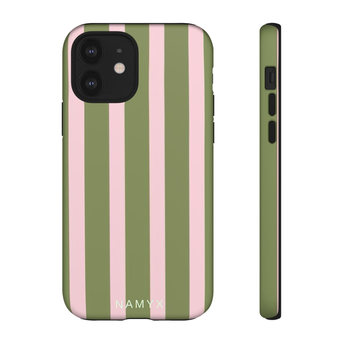 Striped Olive & Blush Tough Phone Case — Durable Protective Phone Cover