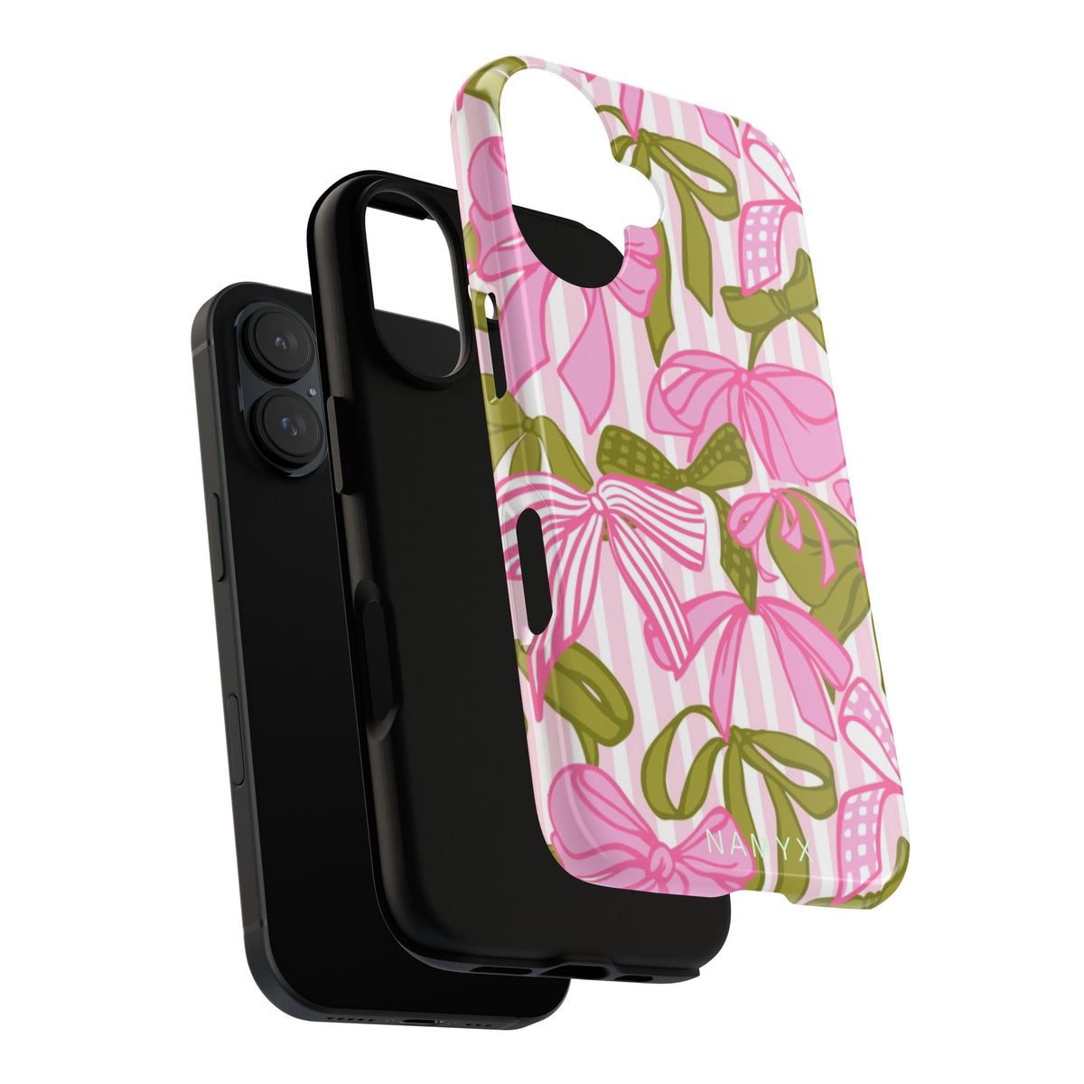 Bow Pattern Tough Case - Pink & Olive Floral Phone Cover