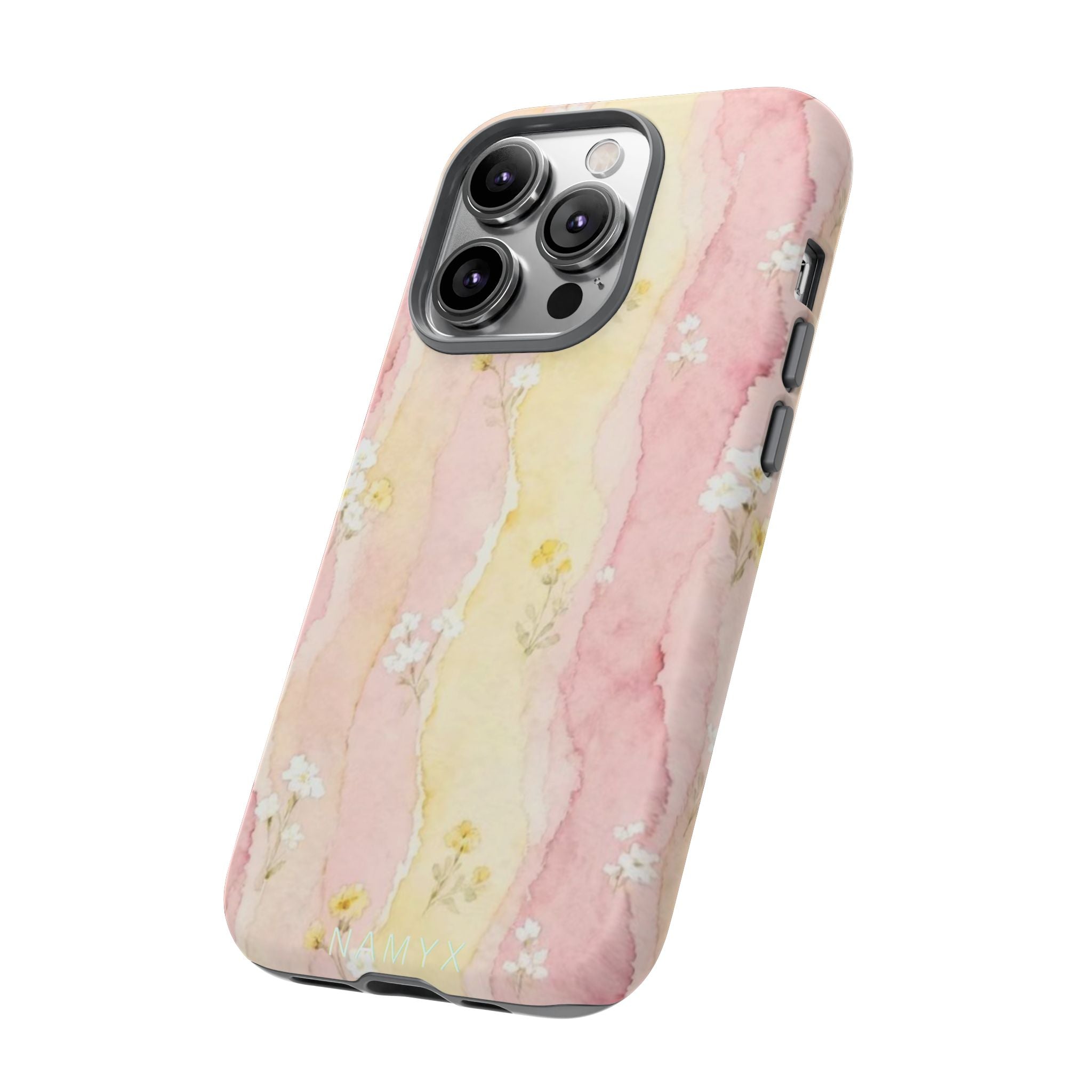 Floral Watercolor Tough Phone Case — Pink & Yellow Daisy Protective Cover