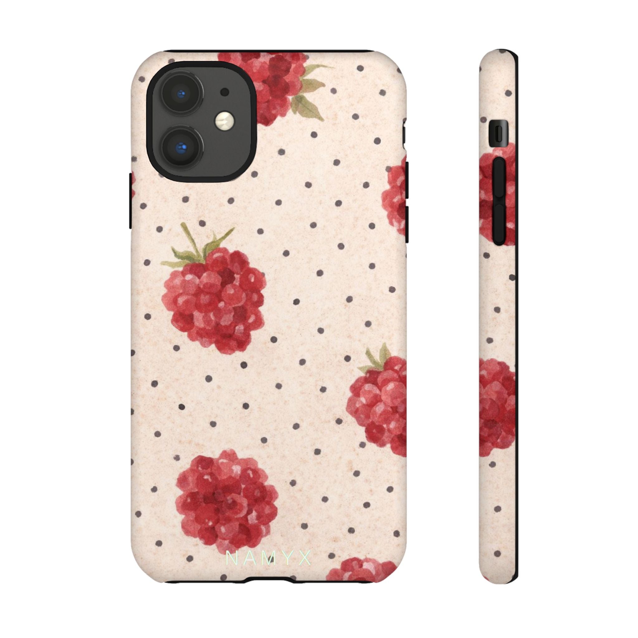 Raspberry Dotted Tough Phone Case — Vintage Floral Protective Cover