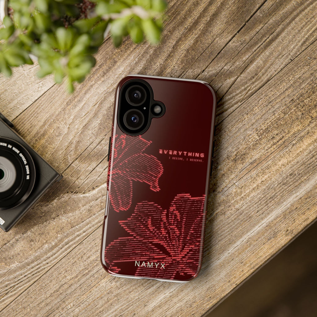 Floral Tough Phone Case — 'Everything' Burgundy Protective Cover