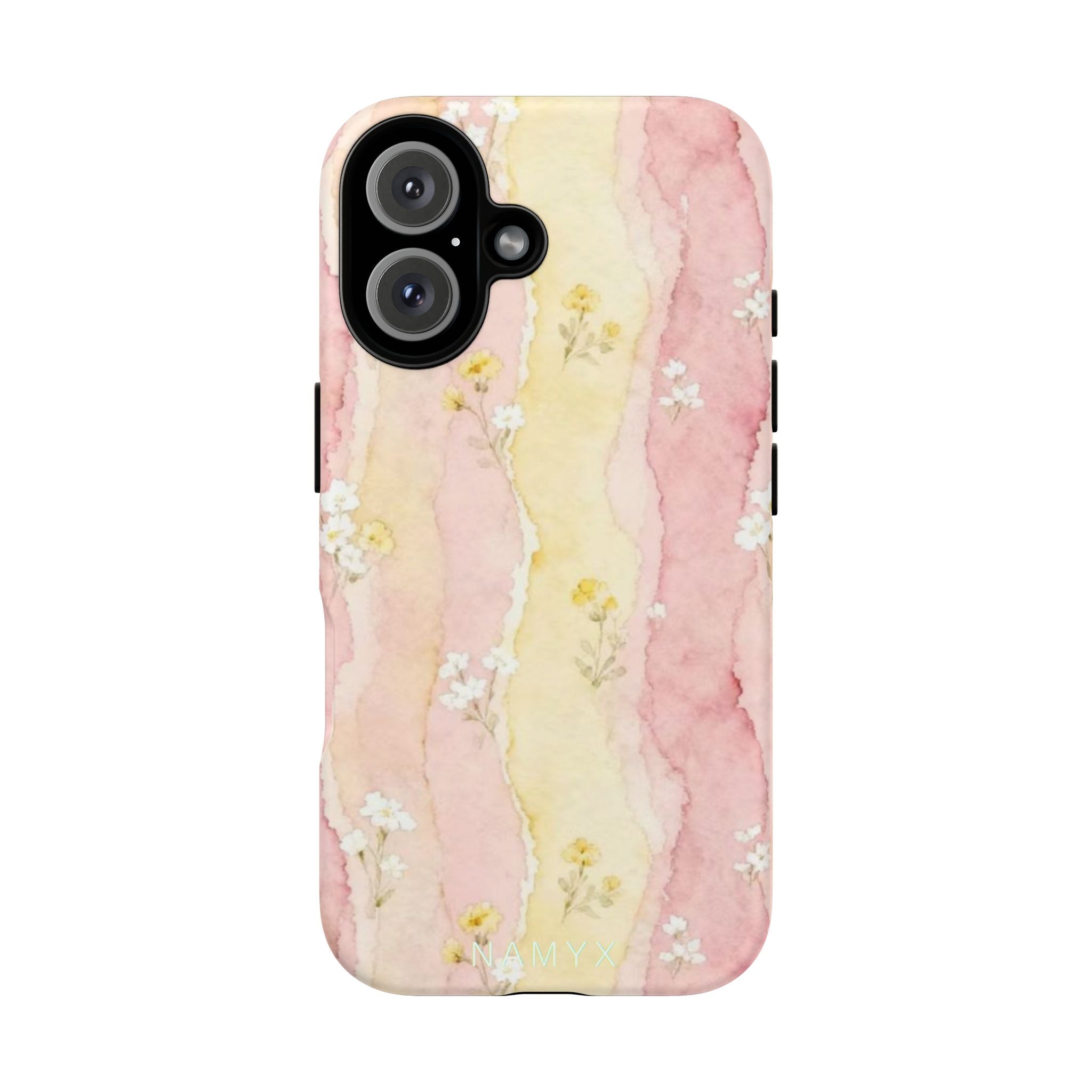 Floral Watercolor Tough Phone Case — Pink & Yellow Daisy Protective Cover